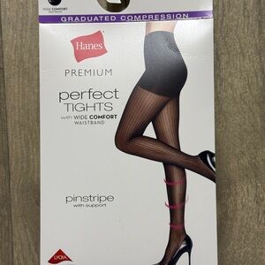 Hanes Premium Perfect Tights Black Tummy Control Pinstripe with Support Size XL
